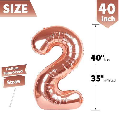 Image of 40 In Rose Gold Number 2 Balloon, 2nd Birthday Party Decorations for Women