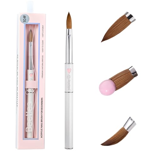 Image of Beetles Acrylic Nail Brush Kolinsky Hair Bristles Round Shaped Metal Handle Nail Art Brushes for Manicure Extension Acrylic Powder DIY at Home Manicure Tool - Size 10