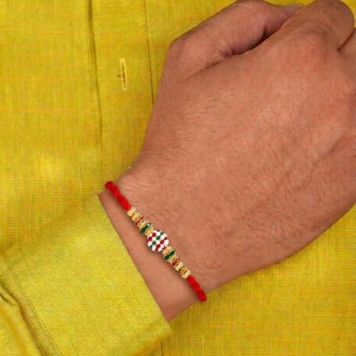 Image of Peora Evil Eye & Crystals Studded Rakhi for Brother Bhaiya | Red Thread | Raksha Bandhan Hamper with Roli Chawal Greeting Card