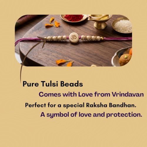 Image of Original Tulsi Rakhi for Brother | Handmade Natural Tulsi Beads Rakhi | Sacred Raksha Bandhan Rakhis for Boys | Traditional Spiritual Rakhi Gift