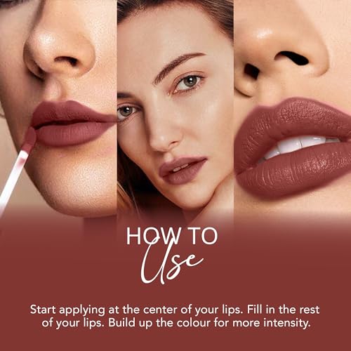 Image of Carlton London Liquid Matte Chuffed Kiss Mocha Me Lipsticks |Enriched with Vitamin E, Avocado Oil | Matte Finish, Non-Sticky and Non-Drying | Upto 12 Hrs- 3ML (Nutella Kiss)