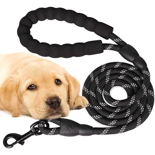 PARENCE.- Guinzaglio per cani nero da 120 cm - Corda da scuderia con maniglia comfort imbottita - Guinzaglio per cani di piccola, media e grande taglia - ideale per passeggiate