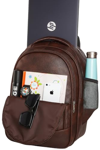 Image of Large 35 L Laptop Backpack Vegan Leather Office College Business Unisex Shoulder Trendy Laptop Backpack(35L) (BROWN)