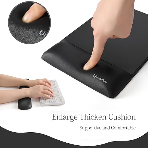 Image of UnivoColors Design-Wave Set of Keyboad Wrist Rest & Mouce Pad,Artificial Sheepskin+Memory Foam+Ergonomic+Anti-Slip Gel, Resilience Support During Work and Gaming,Keyboard Accessory,Black