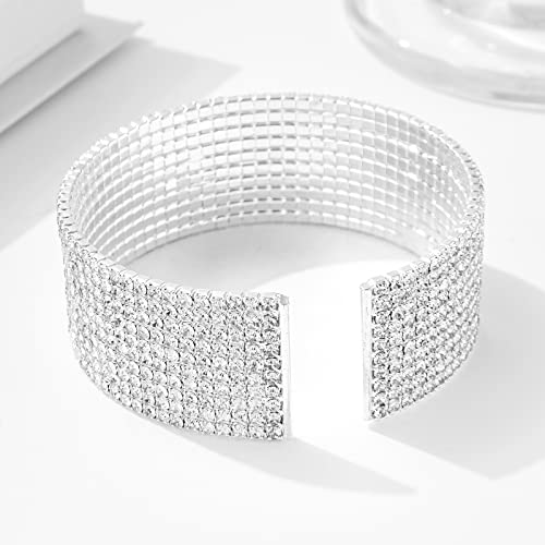 Sparkly Classic Multi-layer Big Wide Crystal Rhinestone Cuff Bracelet for Women Bridal Wedding Formal Prom Jewelry4