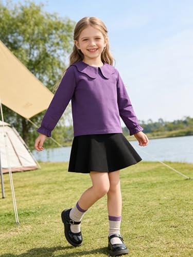 Image of 12M-14Y Toddler Baby Girls Peter Pan Collar Blouse Kids Girl Solid Color Puff Sleeve T-Shirts Casual Tee Tops