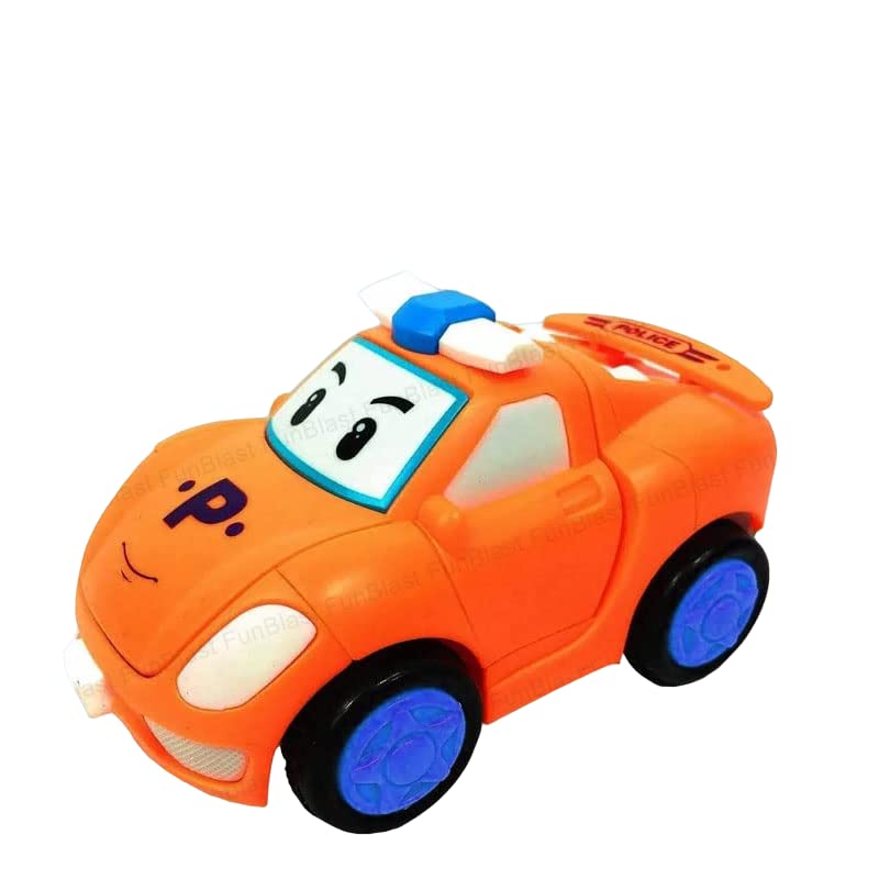 FunBlast Plastic Pull Push Back Action Robot Car- Toys for Kids, Racing Car Toy, Converted in to Robot Car Toy, Toys for 3+ Years Old Kids, Boys, Girls, Pack of 1, Multicolor (Orange)