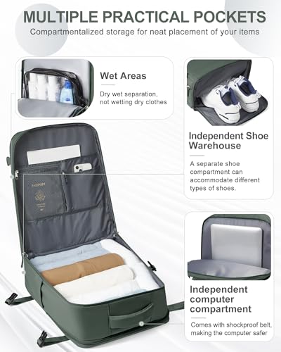Image of coowoz Large Travel Backpack Carry On for Women Man Waterproof Gym Backpacks Mochila de Viaje Teacher Travel Bag Essentials Personal Item Backpack Rucksack Airplane Accessories Must Haves Olive Green