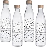 🔵💧 DESIGN ELEGANTE E SOSTENIBILE Set 4 bottiglie in vetro 1 L; stile raffinato e materiali ecologici senza additivi PFAS per ridurre la plastica senza rinunciare all’estetica.