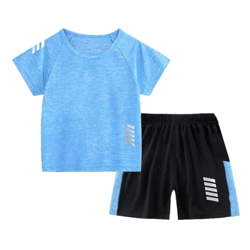Tilozs Kinder Trainingsanzug Jungen Mädchen Set 2-Teilig Jogginganzug Sommer Schnelltrockend Sportanzug, Hellblau, 104-110(Herstellergröße:110)