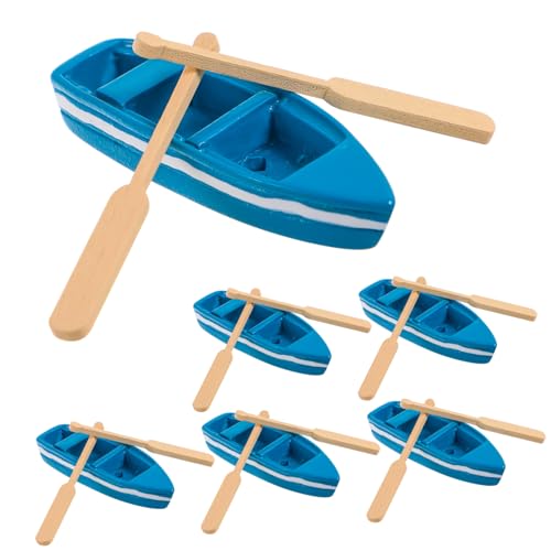 Gatuida Juego de 6 Miniatura Barcos de Resina con Remos de Madera Figuras para Micro Paisaje Decoración DIY de Escena Oceánica y Playa