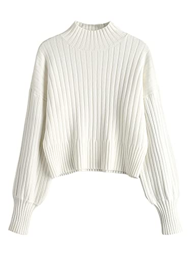 ZAFUL Women's Mock Neck Sweater Long Sleeve Ribbed Knit Basic Cropped Pullover Sweater