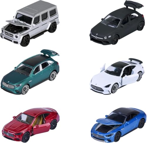 Majorette Auto Mercedes-AMG Premium (1 Modellauto) - luxuriöses Spielzeugauto aus Metall mit Freilauf und zu öffnendem Teil, zufällige Auswahl aus 6 Autos für Sammler und Kinder ab 3 Jahre, 7,5 cm
