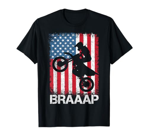 Braaap Vintage USA American Flag Dirt Bike T-Shirt