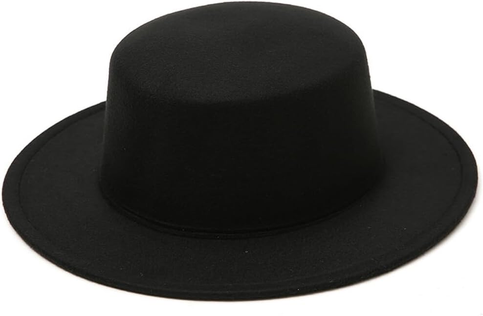 Black Fedora Flat Hat Classic Wide Brim Cap Panama Style Jazz Hat for Wedding Party Talent Performance Xmas Gift Unisex