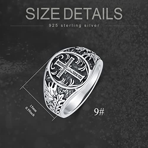 Pytali Cross Ring For Men Sterling Silver Religious Christian Jewelry Oxidized Men's Ring Vintage Retro Jewelry(10) #TOP4