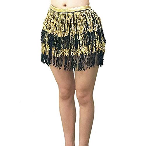 Image of VRITRAZ Women's Chiffon Belly Dance Hip Scarf Waistband Belt Skirt Mixed Colors Beads and Golded Coins