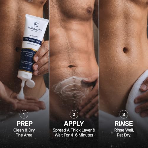 Image of Mannlich Intimate /Private Hair Removal Cream for Men, Painless, Faster, Soothing for Unwanted Coarse Pubic Hair, Suitable For All Skin Types, 400 ml (Pack of 4)