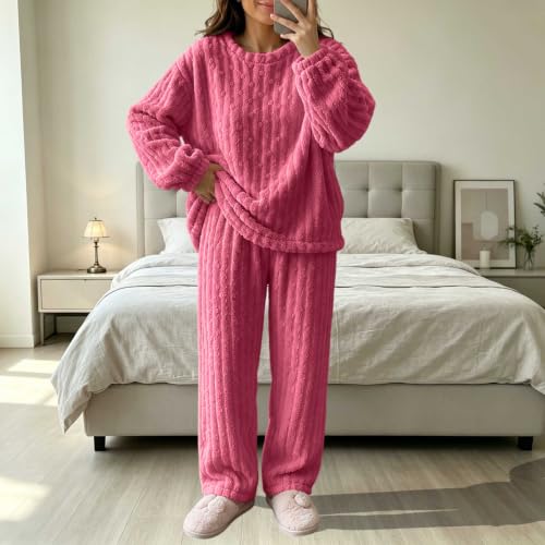 Pijama Termica Mujer Flannel Pajamas for Women Set Winter Fleece Fluffy 2 Piece Lounge Pjs Sets Sleepwear Women's Flannel Pajamas Capsule Wardrobe 2026 Sets Pijamadas para Mujer Hot Pink Free Size - image 2