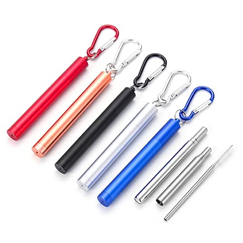 Kbree 304 Stainless Steel Telescopic Straw Three Sections With Aluminum Alloy Storage Tube Sleeve Color Outdoor Portable Travel Gift #TOP4