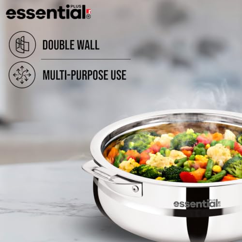 Image of BERGNER Essential Plus Stainless Steel Belly Shape Hot Pot 1500ml, Double Wall Roti Casserole, Food Grade, Hot and Cold Storage, for Rotis /Parathas /Pulao /Biryani, Hot for Hours, Easy to Clean