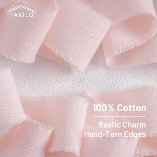 FAKILO Natural Rustic Cotton Ribbon with Frayed Edge,100% Cotton Ribbon Light Pink 1.5" x 18yds for Vintage Wedding Bouquets,Invitations,Baby Shower,Gift Wrapping,DIY Crafts,Home Decor by FAKILO - Image 3