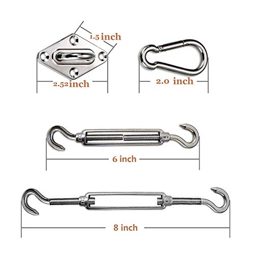 Coscool Sun Shade Sail Hardware Kit 6 Inch Stainless Steel Anti-Rust Outdoor Patio Rectangular/Square/Triangular Shade Sail Installation Kit #TOP2