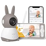 ieGeek 2K Baby Monitor (Moniteur Bébé), 360° AI & Cry Detection Video Baby Monitor Camera w/ 5" Wireless Display, Mobile APP Control & Non WiFi LCD Monitor,2 Way Audio, Temperature,Lullabies