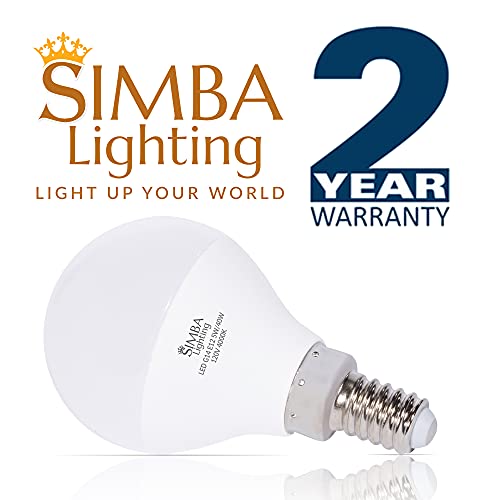 Simba Lighting LED Candelabra E12 Base G14 Small Globe 5W 40W Replacement Light Bulb (6 Pack) for Ceiling Fan, Chandelier, Vanity, Round A15 Frosted White Cover, Non-Dimmable, 4000K Natural Light