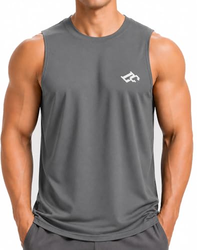 Débardeurs d'entraînement pour Hommes, séchage Rapide, t-Shirts de Sport, de Musculation, de Fitness, de Course à Pied, sans Manches Gris foncé M