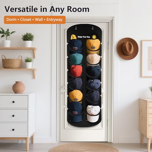 ViKiulen Hat Organizer for Baseball Caps, Over The Door Cap Organizer Cap Hat Holder with 12 Deep Clear Pockets, Hat Storage to Protect and Display with 2 Hook — view 6
