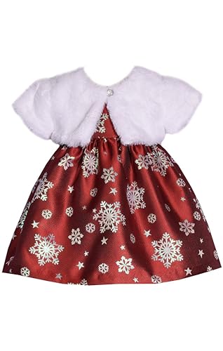 Bonnie Jean Girl's Christmas Holiday Dress - Red Dress with White Faux Fur Jacket for Baby Toddler and Little Girls