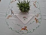  Generico Tovaglia x12 puro lino ricamo Cavalli in Punto Pieno a mano Tablecloth handmade