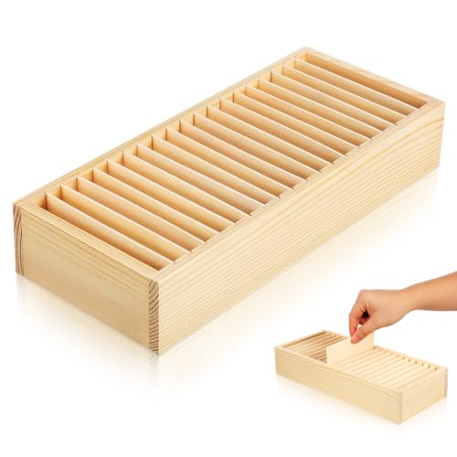 Caja de almacenamiento de tarjetas y soporte de madera para oficina y hogar 2