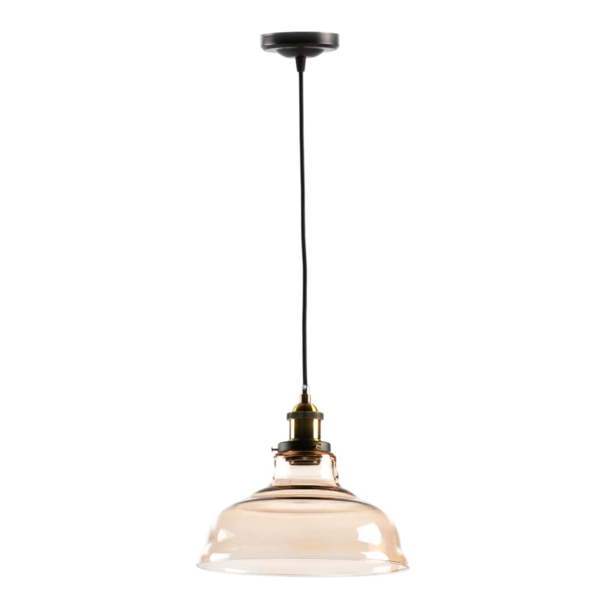 Lámpara Colgante de Vidrio Soplado Brio - Embellecedor Metálico Vintage – Ø28 cm – Casquillo E27 – Altura Ajustable 100 cm – IP20 - Ambar