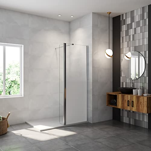 AICA paroi de douche à l'italienne 80x200cm Modèle Brume avec retour pivotant 40x200cm, paroi de douche en 8mm verre trempé avec barre de fixation 73-120cm en carré