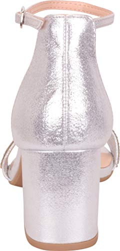 Cambridge Select Women's Single Band Ankle Strap Crystal Rhinestone Chunky Block Mid Heel Sandal,10 B(M) US,Silver… - Image 3