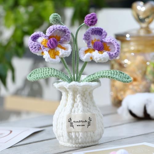 YOOJEE Orchid Crochet Flower Pot Purple Handmade Knitted Phalaenopsis Desk Decor for Home Office — view 3