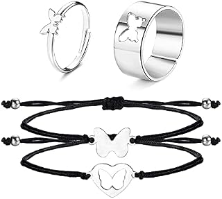 LOLIAS Rope Braided Couple Bracelets Adjustable Couple Rings Sun and Moon Rings Matching Bracelet Valentine Gift for Boyfriend Girlfriend Women Men Him and Her