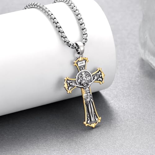Crucifix Necklace Men 925 Sterling Sliver St Benedict Crucifix Necklace Religious Gifts for Women Men Women2