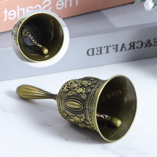 6 PCS Hand Bells for Seniors Bedside, Wedding Bell, Vintage Bell with Handle - Antique Bronze Loud Call Service Bells for Dinner, Party, Reception & Meditation - Thumbnail 5