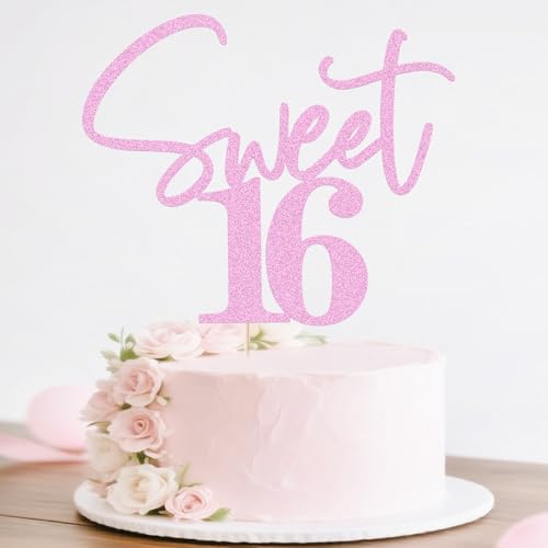 Bejotaa Pink Glitter Sweet 16 Cake Toppers