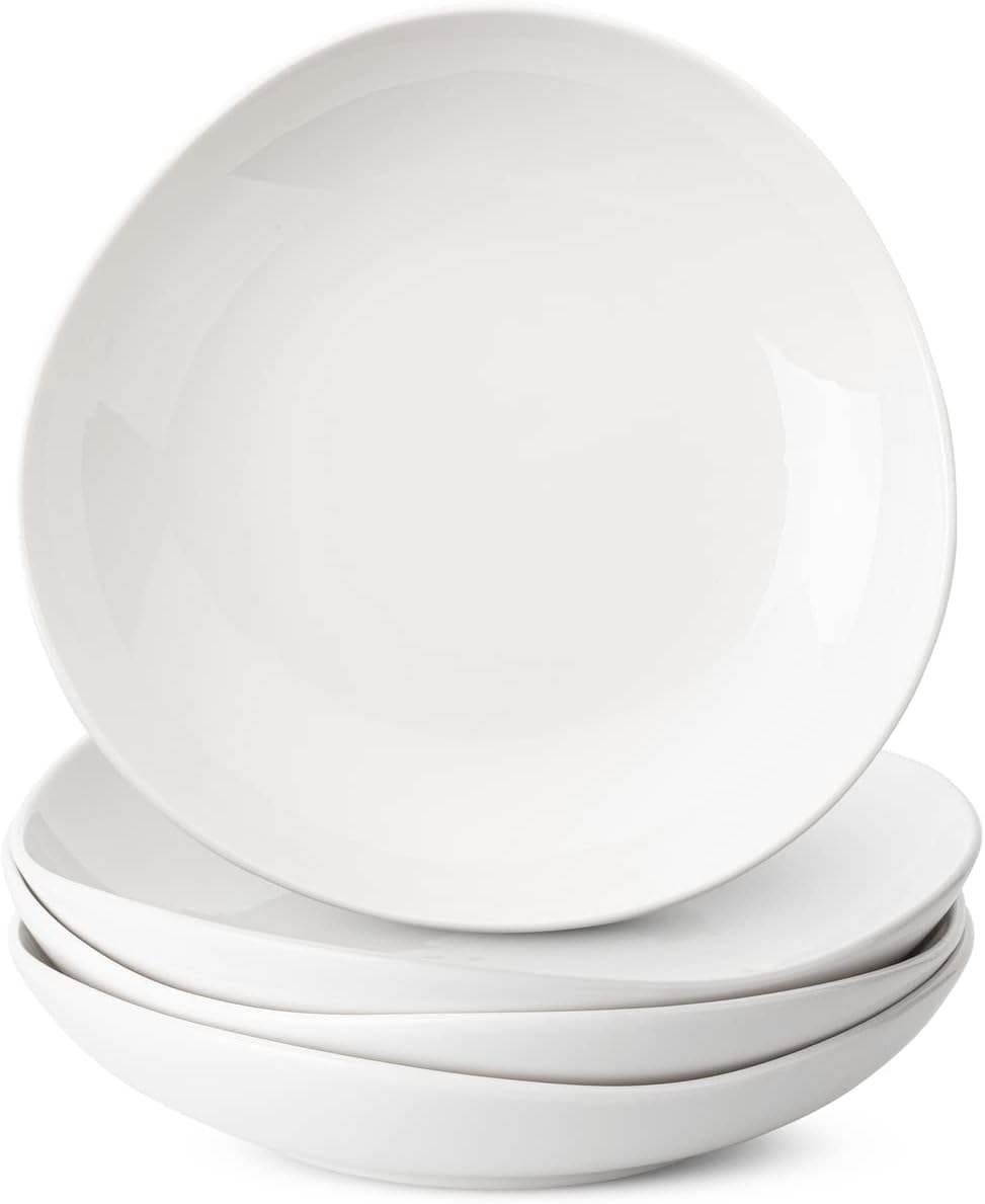 Brew To A Tea BTaT- White Cereal Bowls, Set of 6, 22 Ounces and Porcelain Serving Bowls, 24 Oz, Set of 4