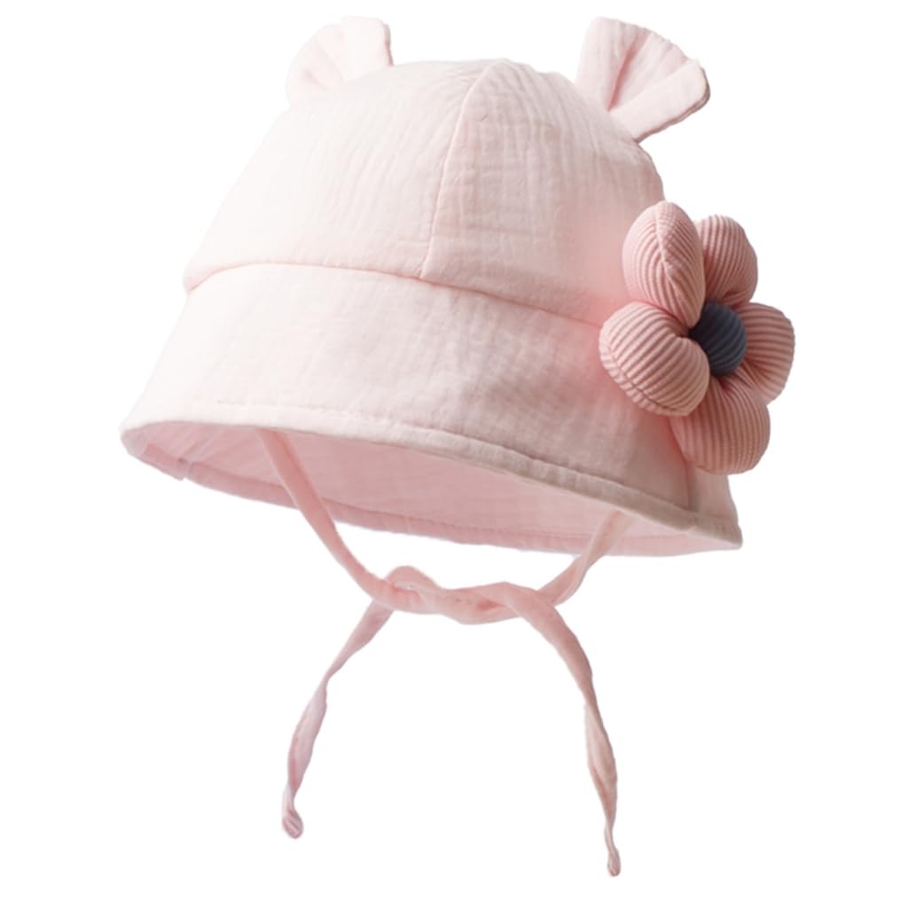 ffgguuiic Baby Sunhat with Flower Designing, Soft & Breathable Fisherman Hat Cotton Bucket Caps for Infant Boys Girls 0-24 Months Light Pink