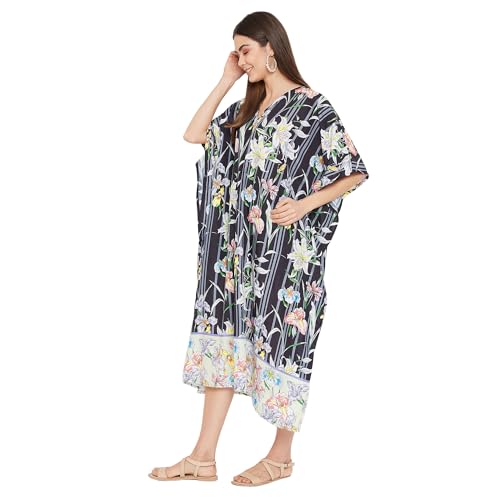 Image of Oussum Women Plus Size Kaftan Kimono Loose Maxi summer dresses for women Beach 3 /4 Sleeve Casual lounge dress Boho
