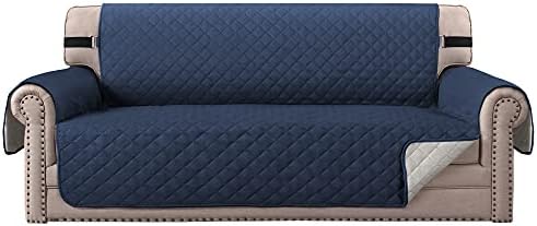 Sofa Covers Loveseat Couch Covers Waterproof Sofa Slipcover for Sectional Sofa Chaise Reversible Furniture Protector with Elastic Straps for Dogs Cats (Black, 1 Seater)
