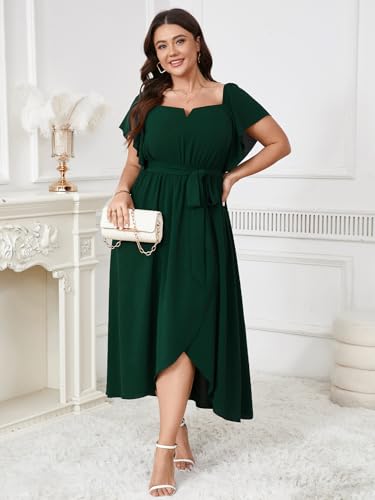 Image of SHESTARR Women's Plus Size Maxi Dress Short Sleeve Square Neck Flowy A Line Wedding Guest Cocktail Long Dress