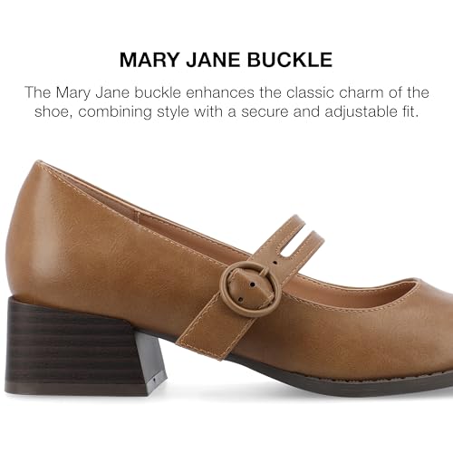 Journee Womens Mary Jane Outset Stacked Block Heel Buckle Strap Almond Toe Savvi Comfort Foam Pumps3
