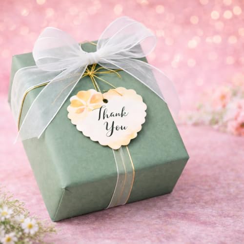 Image of CVANU Heart Shaped Thank You Tags 150-Pcs with Golden String, Floral Design Gift Tags for Wedding Favors| Birthday Party| Small Business Packaging (2.16x2.36 inch) D2