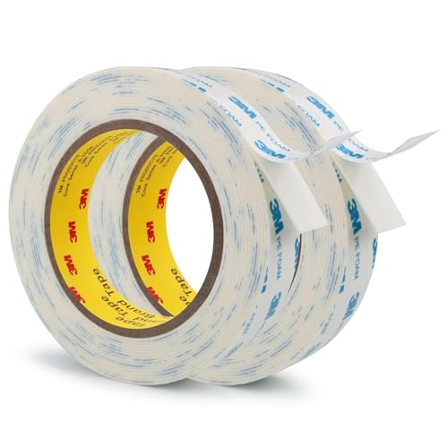 3M 1600T Double Sided Tape, 0.75 in x 18 ft White PE Foam Tape, 2 Pack